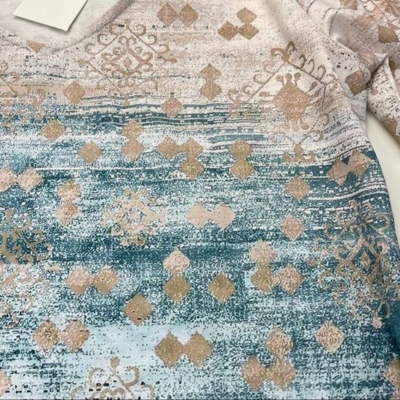 NWT Exclusive Heart Blue and Tan Long Sleeve V-Neck Sheath Dress Size Large - Picture 3 of 5